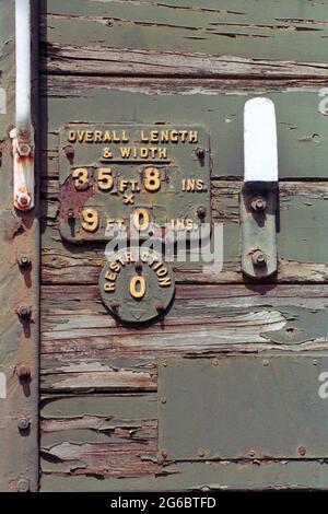 The information board of an old railway wagon in England Stock Photo