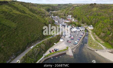 Solva small coastal Village  Pembrokeshire Wales Aerial image Stock Photo