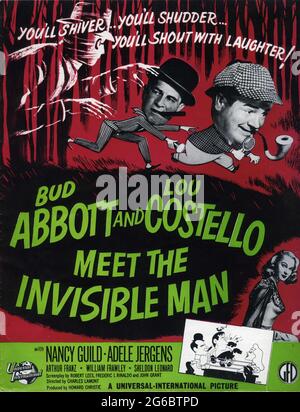 BUD ABBOTT LOU COSTELLO and ADELE JERGENS in BUD ABBOTT AND LOU COSTELLO MEET THE INVISIBLE MAN 1951 director CHARLES LAMONT suggested by the story by H.G. Wells story Hugh Wedlock Jr. and Howard Snyder Universal-International Pictures Stock Photo