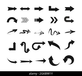 Vector illustration set of black arrow icons in different design isolated on white background. Stock Vector