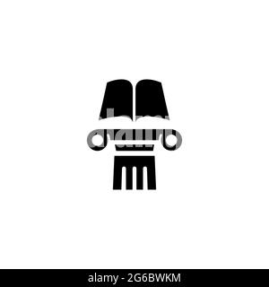 Greek column with open book. Antique pillar or pedestal with encyclopedia. Library, university or bookstore concept. Education, knowlenge value. Vecto Stock Vector
