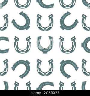 Illustration on theme Irish holiday St Patrick day, seamless horseshoes. Pattern St Patrick day consisting of identical horseshoes on white background Stock Vector