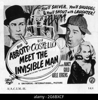 BUD ABBOTT LOU COSTELLO and ADELE JERGENS in BUD ABBOTT AND LOU COSTELLO MEET THE INVISIBLE MAN 1951 director CHARLES LAMONT suggested by the story by H.G. Wells story Hugh Wedlock Jr. and Howard Snyder Universal-International Pictures Stock Photo