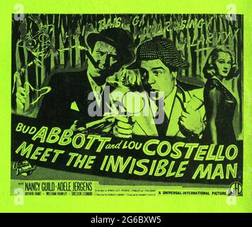 BUD ABBOTT LOU COSTELLO and ADELE JERGENS in BUD ABBOTT AND LOU COSTELLO MEET THE INVISIBLE MAN 1951 director CHARLES LAMONT suggested by the story by H.G. Wells story Hugh Wedlock Jr. and Howard Snyder Universal-International Pictures Stock Photo