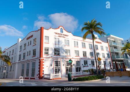 Miami, USA - April 15, 2021: Beach Park hotel on Ocean Drive in Florida Stock Photo