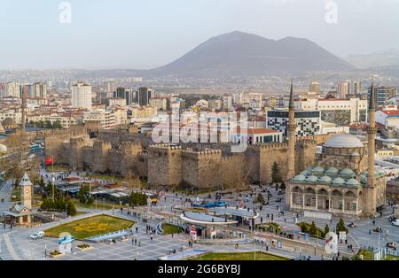 Kayseri, Turkey - March 22, 2021 - amazing aerial panoramic view of the center of Kayseri, central Anatolia Stock Photo