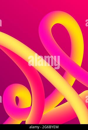 Vector illustration of abstract 3d imitation liquid fluid pink and yellow color shape for cover template. Bright gradient blend 3D effect, futuristic Stock Vector