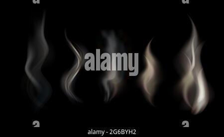 Vector illustration set of transparent smoke on a black background. Stock Vector