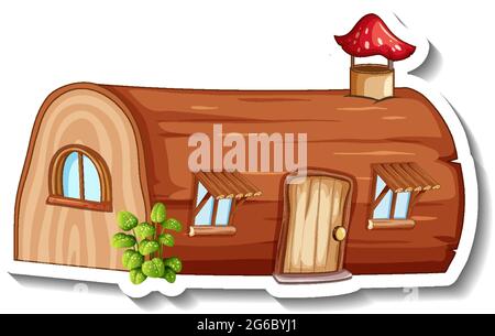 A sticker template with Fantasy log house isolated illustration Stock Vector