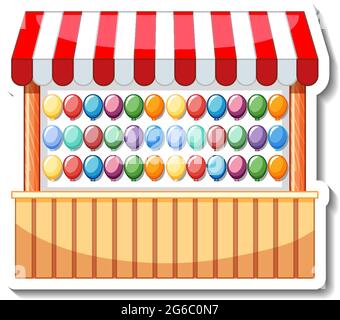 Sticker template with balloon pop dart game isolated illustration Stock Vector
