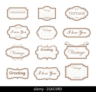 Vector illustration vintage collection retro and antique frames, labels, emblems and ornamental design elements on white background. Stock Vector