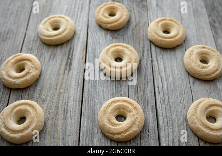 Handmade homemade cakes on a wooden surface in a rustic style. Stock Photo