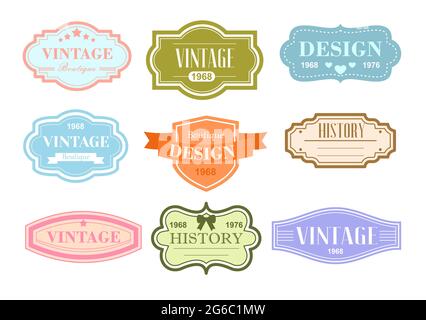 Vector illustration set of vintage labels, stickers in pastel colors on white background with text. Stock Vector