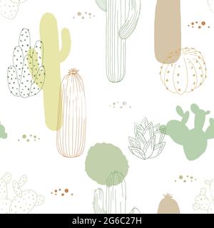Cactus plant graphic color seamless pattern background sketch illustration vector Stock Vector