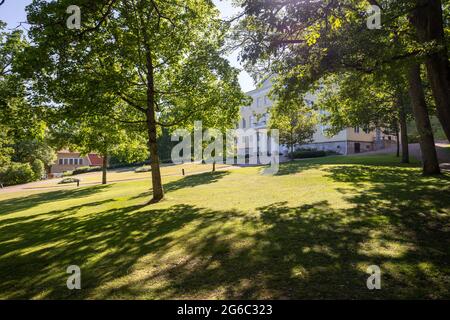 The mansion building in Fiskars village, historical ironworks area and travel destination. Stock Photo