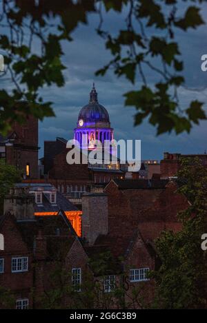 Nottingham Council House lit up blue for the NHS Birthday, July 2021 Nottinghamshire England UK Stock Photo