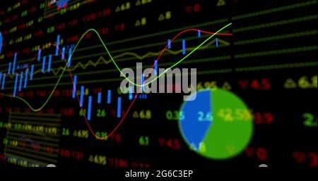 Stock market display with stock market numbers and graphs, showing the ...