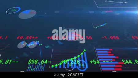 Image of statistics and numbers, financial data processing over world ...