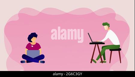 Image of man and woman working from home using laptops Stock Photo