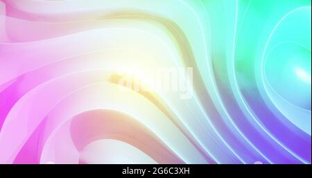 Pink yellow and blue light and shadow playing on moving 3d grooved absract white shape Stock Photo
