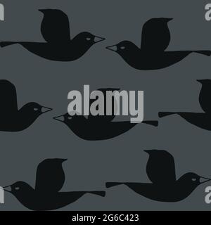 Seamless vector pattern with bird silhouette on grey background. Simple animal wallpaper design. Artistic fashion textile. Stock Vector