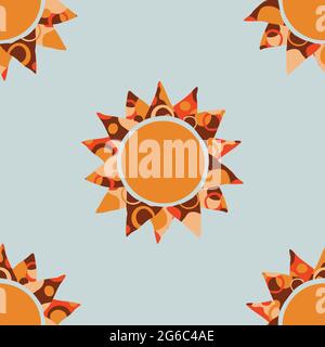 Seamless vector pattern with artistic sun on blue background. Simple creative summer wallpaper design. Happy weather fashion textile. Stock Vector