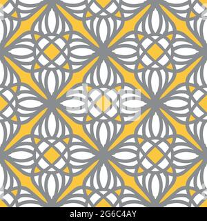 Seamless vector pattern with modern geometric pattern on yellow background. Decorative summer Moroccan wallpaper design. Stock Vector