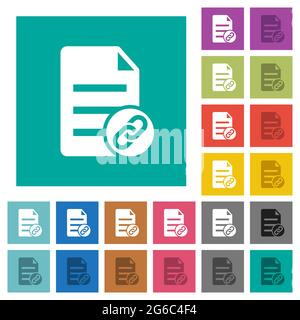 Attach document multi colored flat icons on plain square backgrounds. Included white and darker icon variations for hover or active effects. Stock Vector