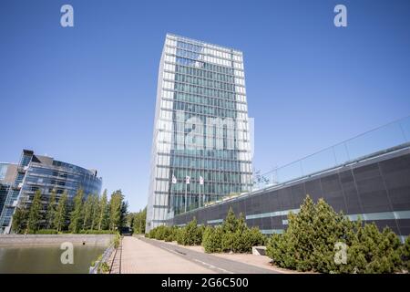 Kone corporation head office building in summer. Kone produces elevators and escalators. Stock Photo