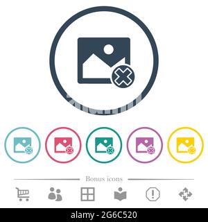 Cancel image operations flat color icons in round outlines. 6 bonus icons included. Stock Vector