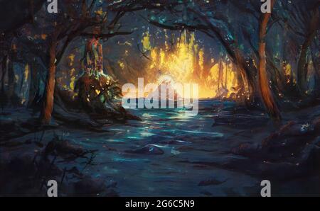 Fantasy landsacape artwork illustration Stock Photo