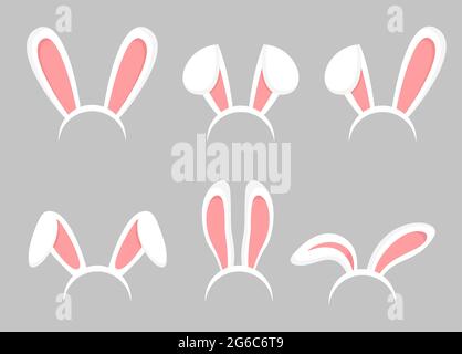 Vector illustration set of Easter bunny cartoon ears. Animal bunny, rabbit mask ears collection in flat cartoon style. Stock Vector