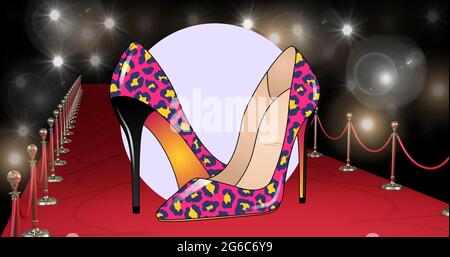 Composition of fashion text on red carpet at fashion show, on black  background Stock Photo - Alamy