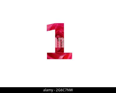 Number 1 of the alphabet made with a photo of a red rose, isolated on a white background Stock Photo