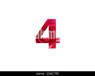 Number 4 of the alphabet made with a photo of a red rose, isolated on a white background Stock Photo