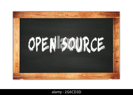 OPEN  SOURCE text written on black wooden frame school blackboard. Stock Photo