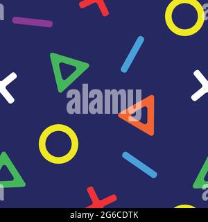 Gamer control icons seamless pattern. Multicolored icons on blue background. Abstract background. For brochure, flyer, poster Stock Vector