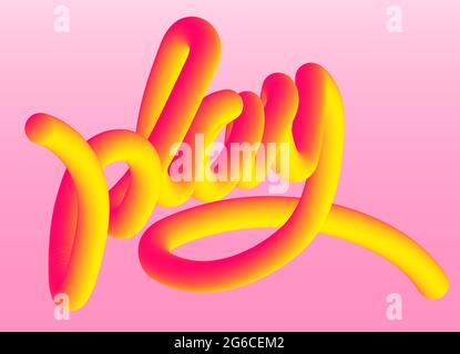 Vector illustration of soft neon volumetric flexible 3D word play on a pink background. Stock Vector