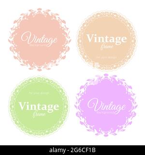 Vector illustration collection of elegant round vintage frames in light pastel colors for your text or photo. Stock Vector
