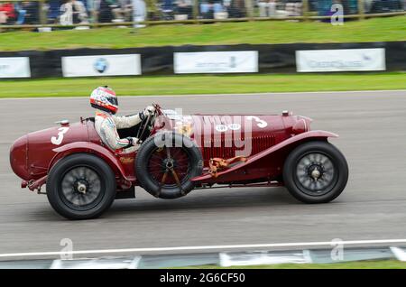 Alfa Romeo 8C 2300 Monza vintage racing car competing in the Brooklands Trophy at the Goodwood Revival historic event, UK. Driven by Max Werner Stock Photo