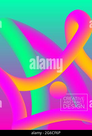 Vector illustration of 3d abstract in bright pink and green colors, imitation of liquid fluid color shapes. Neon gradient blend 3D effect for cover Stock Vector