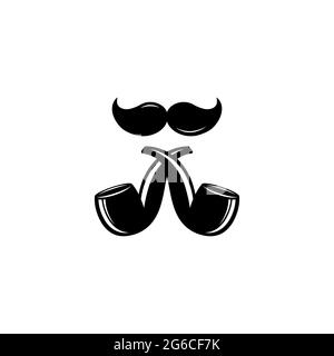 Crossed smoking pipes with mustache. Gentlemen vinage tobacco pipe. Traditional, classic silhouette. Vector illustration isolated on white. Hipster, v Stock Vector