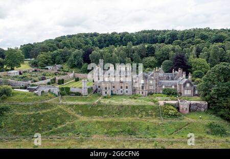 Abbotsford House which sits on the banks of the River Tweed near Galashiels, Scotland. The house was the home of novelist and poet Sir Walter Scott. Stock Photo