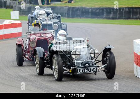 Squire 1500 SC Skimpy vintage racing car competing in the Brooklands Trophy at the Goodwood Revival historic event, UK. Driven by Jonathan Turner Stock Photo