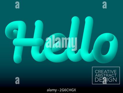 Vector illustration. Hello sign. Blue color blended word hello on black background, 3d abstract, imitation of liquid fluid color shapes. Stock Vector