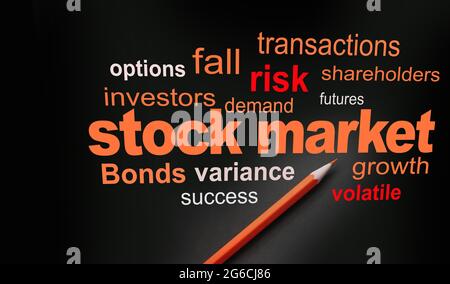 Wealth management portfolio info-text graphics and arrangement concept on black background word clouds Stock Photo