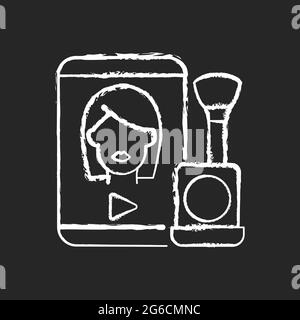 Make up tutorial videos chalk white icon on dark background Stock Vector