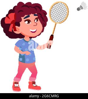 Girl Child Playing Badminton Sport Game Vector Stock Vector