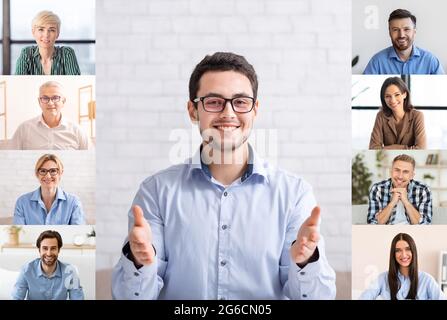 Diverse People Having Video Conference Together, Webcam Screenshot Stock Photo
