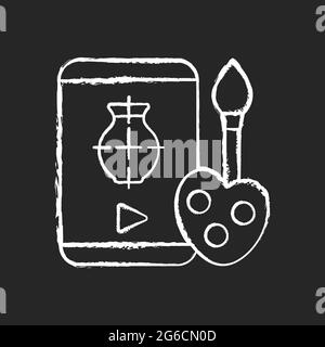 Drawing tutorials chalk white icon on dark background Stock Vector